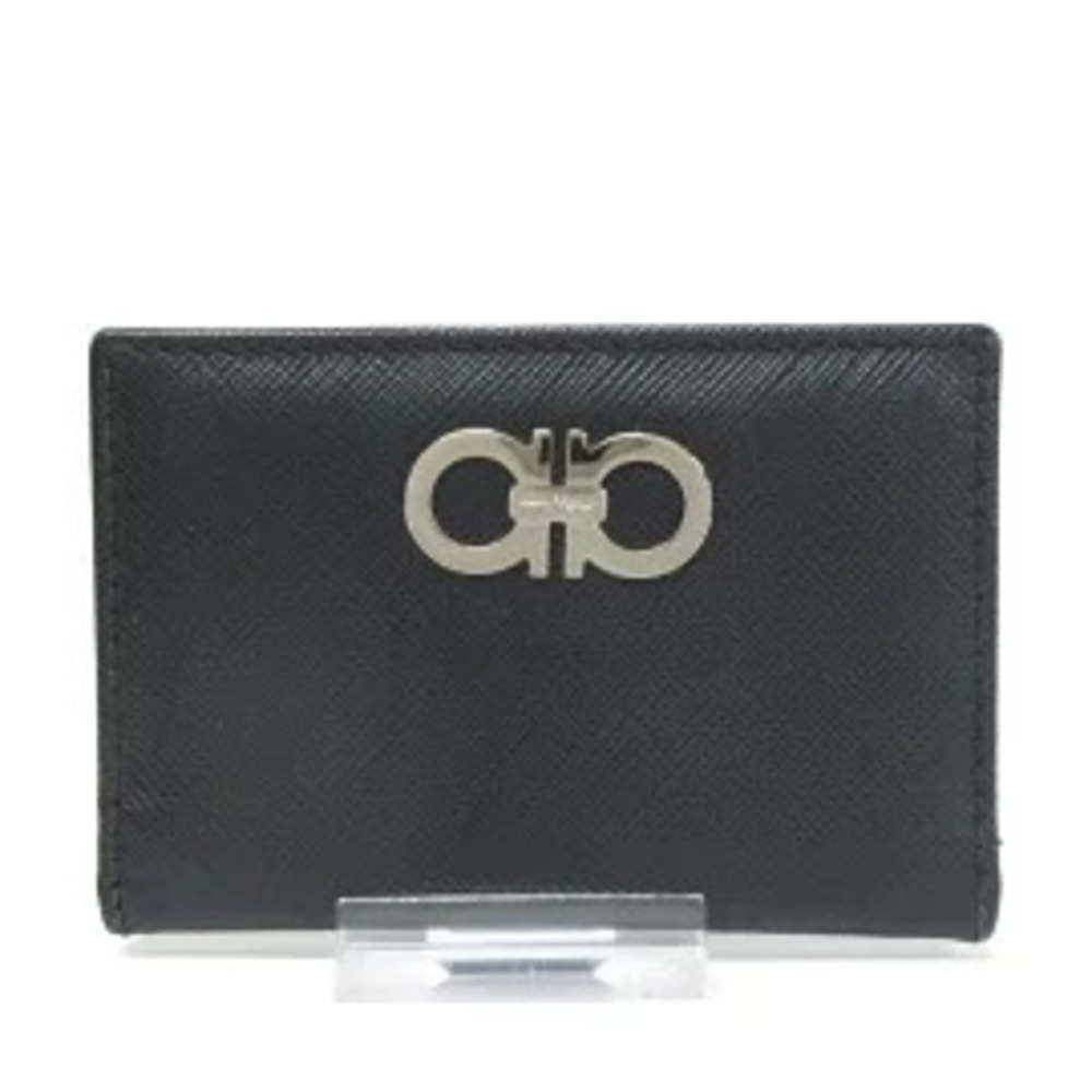 Salvatore Ferragamo Gancini Pass Case Wallet Black Leather